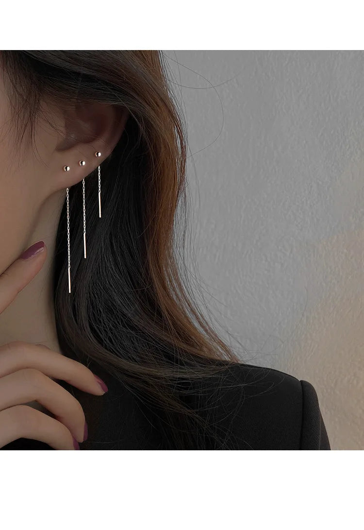 Brinco Longo Minimalista em Aço Inox