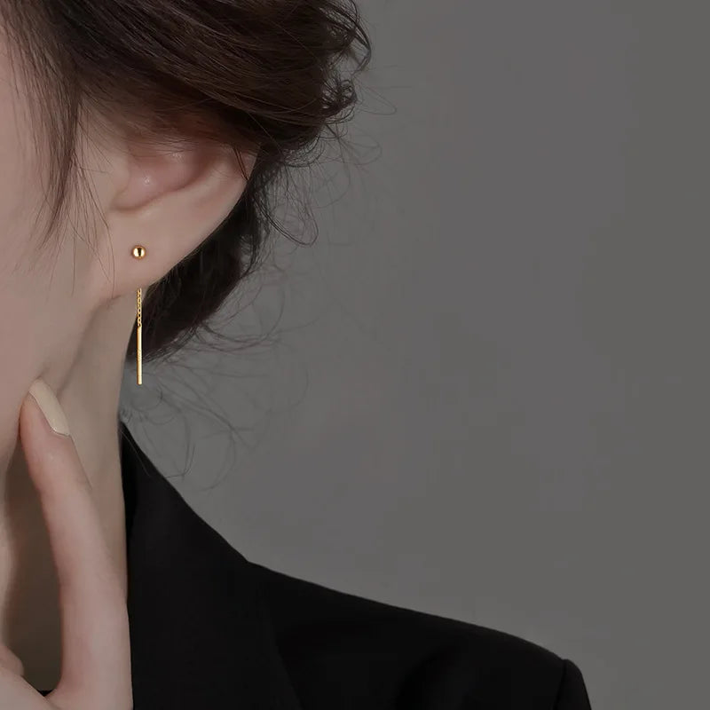 Brinco Longo Minimalista em Aço Inox