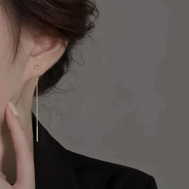 Brinco Longo Minimalista em Aço Inox