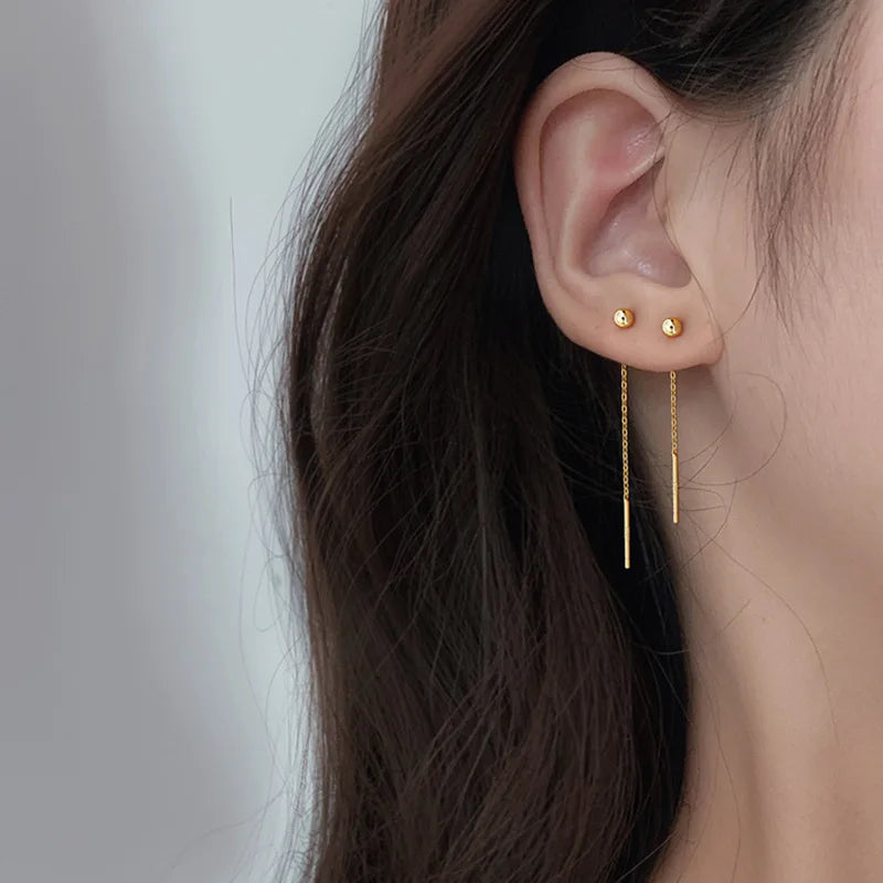 Brinco Longo Minimalista em Aço Inox